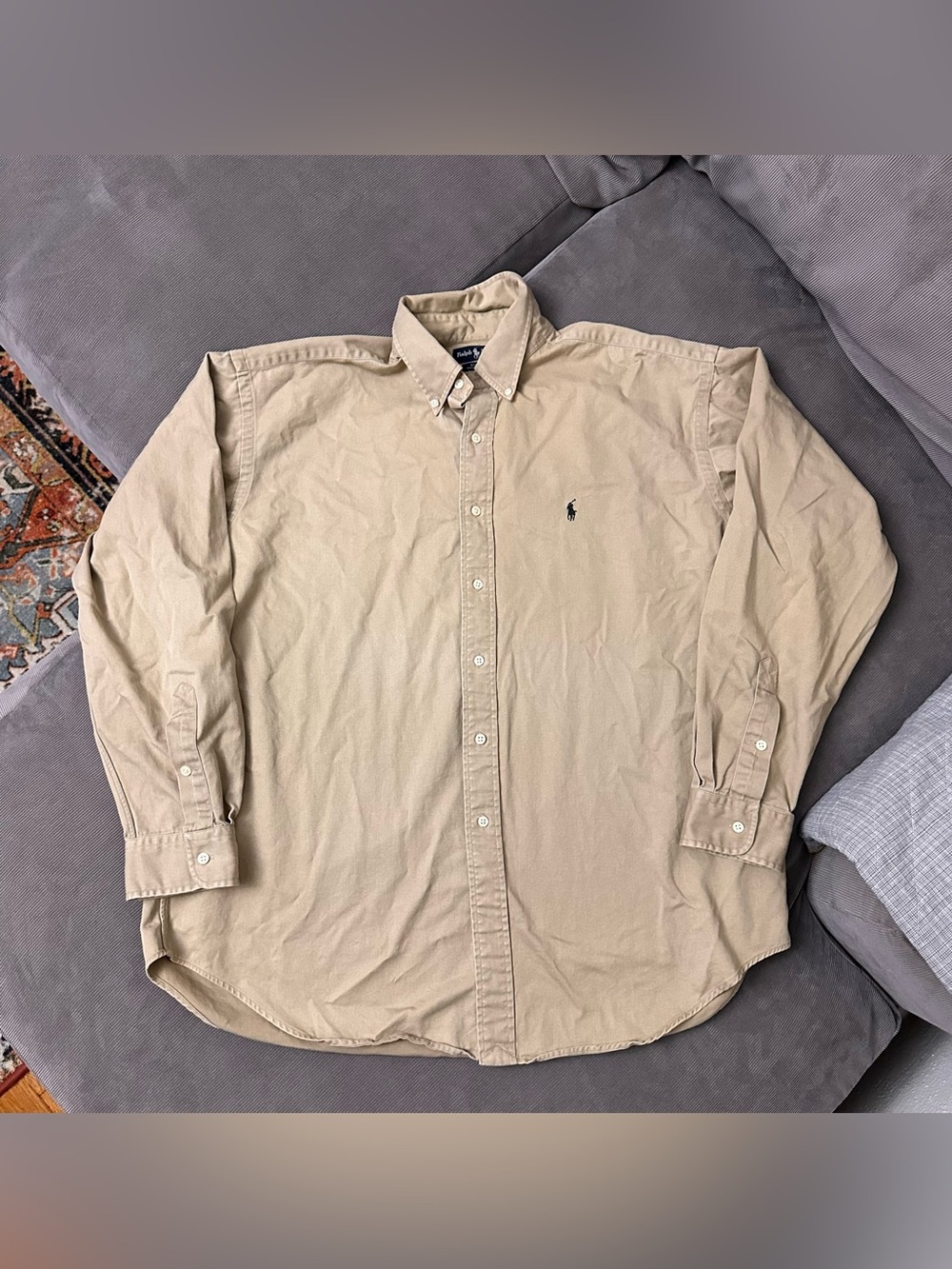 Ralph Lauren Blake Men’s Beige Long Sleeve Button-Down Shirt Size XL Polo Pony